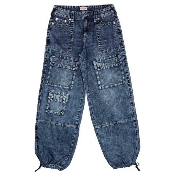 True Religion Women's Jessie Super Baggy Cargo Big T Jeans Blue‎ Size 25 - Picture 3 of 14